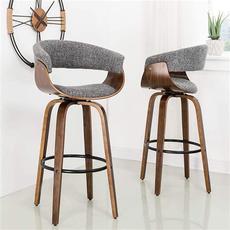 bar stools metal legs grey fabric back rest arm rests|Modern With Arms Bar Stools + Counter Stools .